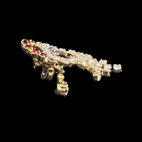 Gold Tone With Red, Blue & Clear Rhinestones Articulating Santa Brooch (4770) - Picture 4 of 5